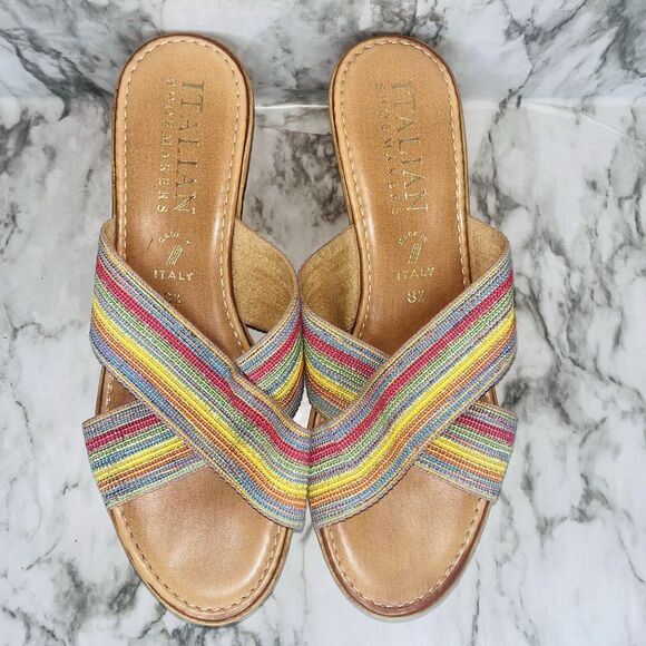 Italian Shoemakers Colorful Wedge Cork Sandals Women 8 1/2 Beach Summer Pool - Picture 3 of 8